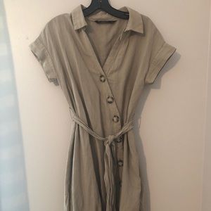 Zara beige/grey button down tunic dress